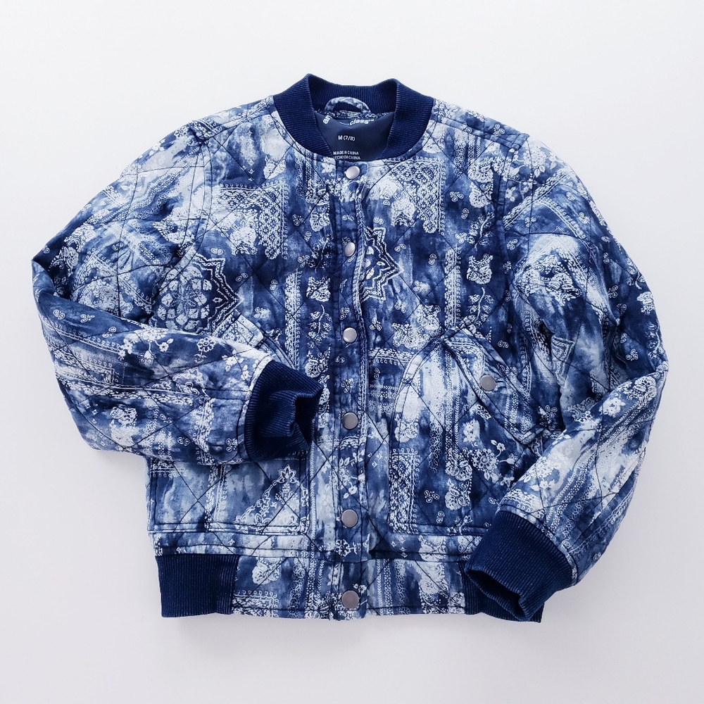 Art Class Denim Look Quilt Bomber Jacket Girls Size M 7-8